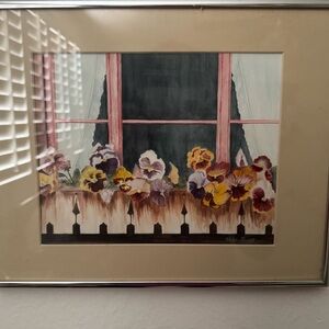 Pansies in the Window Art Print by Helen Jewell